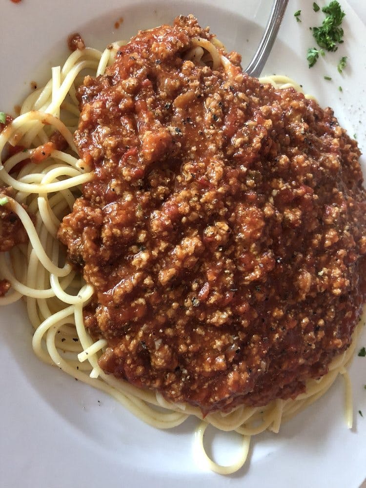 Order Spaghetti with Meat Sauce - Entree food online from Prima Pasta Restaurant store, Houston on bringmethat.com