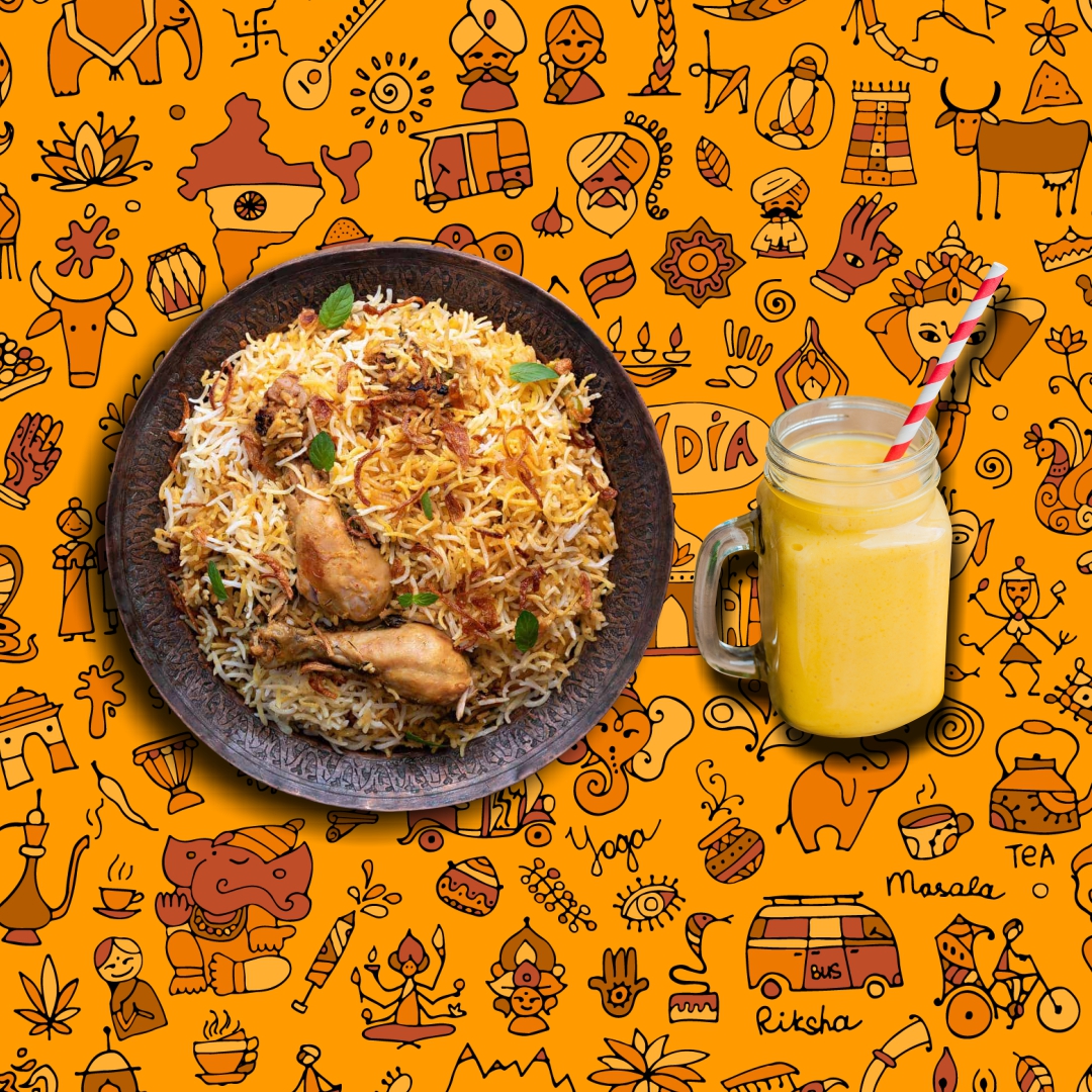 Order Peshawari Chicken Biryani & Fresh Yogurt Mango Smoothie food online from Gunpowder Cafe store, Carlisle on bringmethat.com