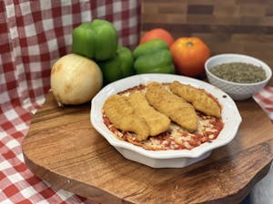 Order Chicken Parm with Spaghetti food online from Manny & Olga Pizza store, Washignton on bringmethat.com