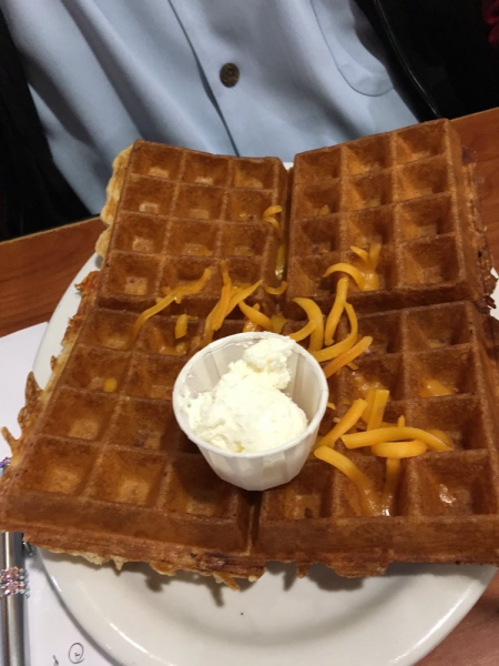 Order Bacon and Cheese Waffle food online from Dinahs Family Restaurant store, Los Angeles on bringmethat.com