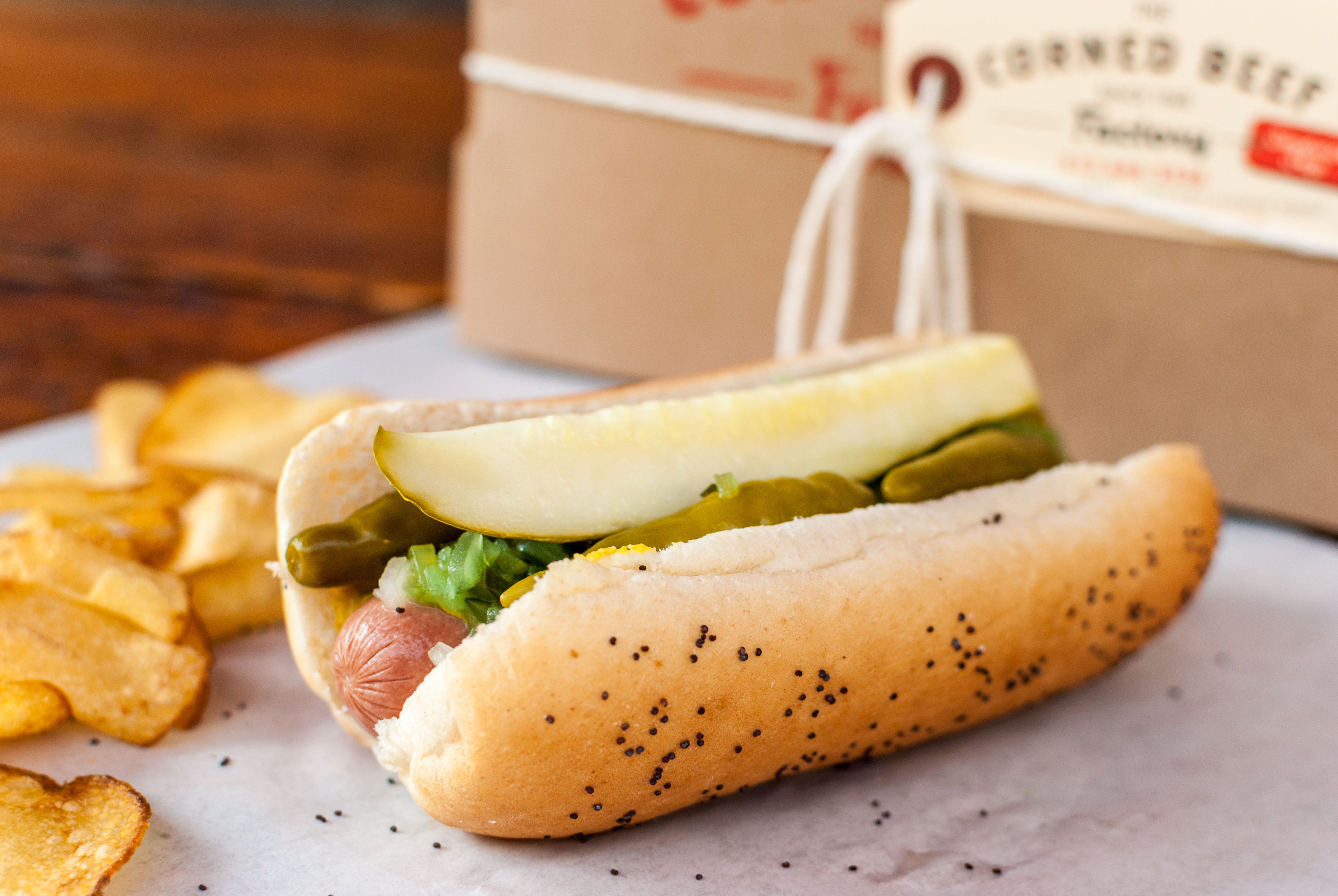 Order Hot Dog Sandwich food online from The Corned Beef Factory store, Chicago on bringmethat.com