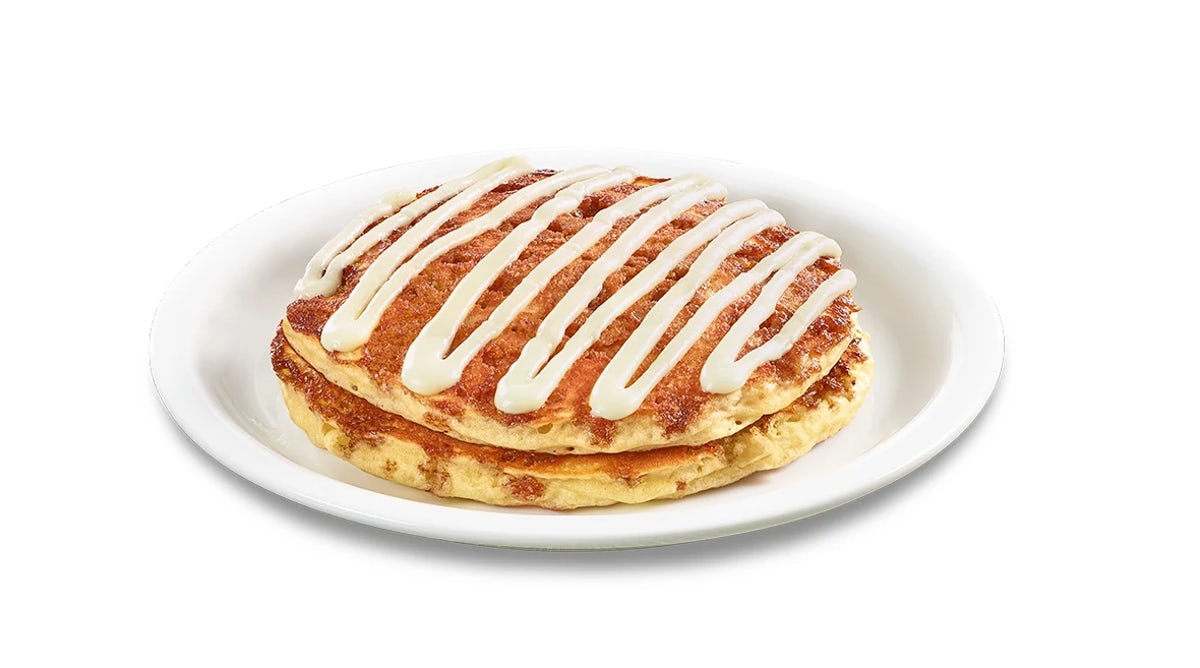 Order Stack of Cinnamon Roll Pancakes  food online from Dennys Restaurant store, Houston on bringmethat.com