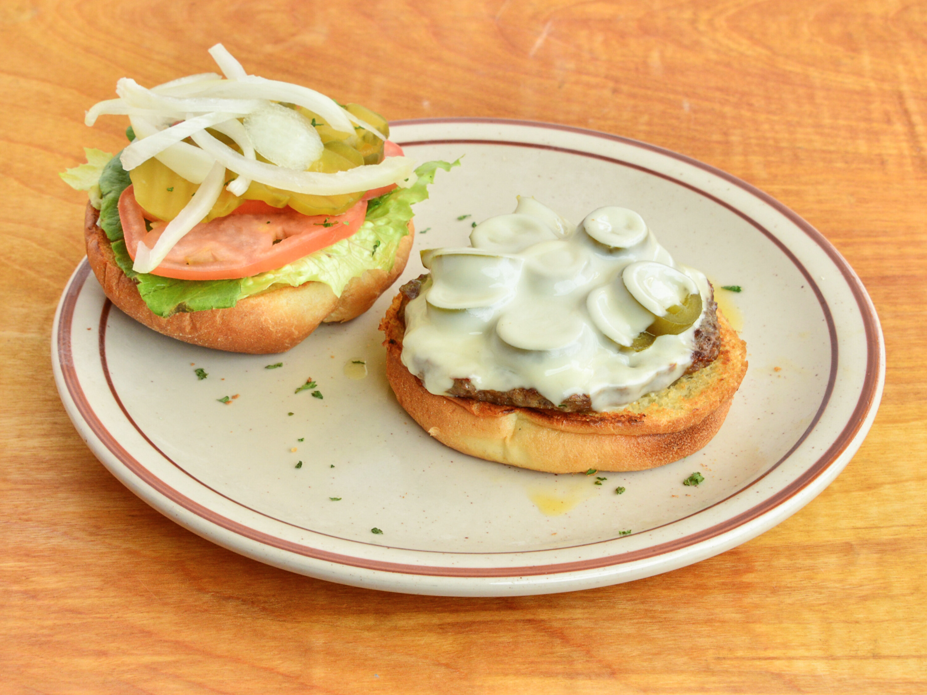 Order Jalapeno Swiss Burger food online from Sidewalk Cafe store, Painesville on bringmethat.com