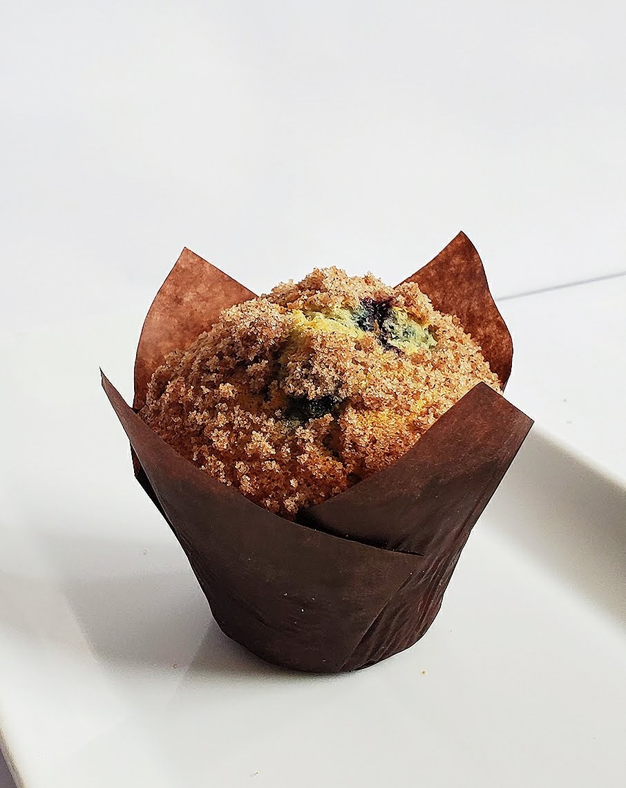 Order Blueberry Crackle Muffin   food online from Leonidas Cafe store, Northbrook on bringmethat.com