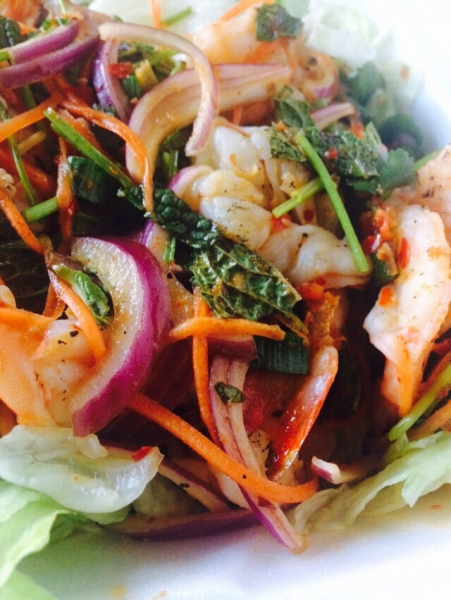 Order 22. Plah Kung Salad food online from Thai Express Food Togo store, Redondo Beach on bringmethat.com