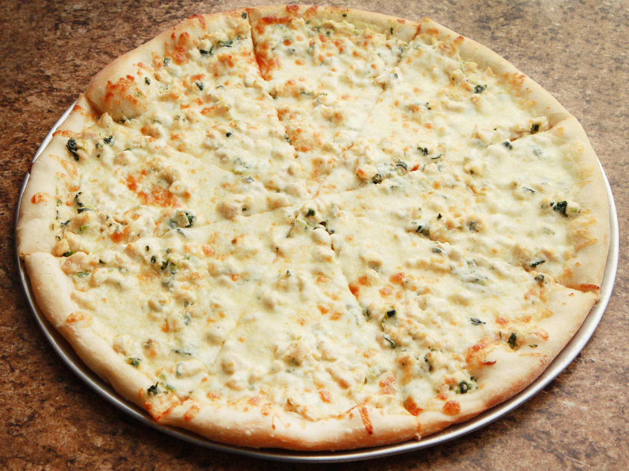Order Chicken Alfredo with Spinach Pizza food online from Joe Joe Pizzeria store, Staten Island on bringmethat.com