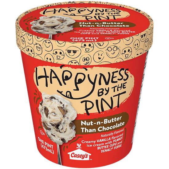 Order Happyness by the Pint Nut-n-Butter Than Chocolate Ice Cream, 16oz food online from Caseys Carry Out Pizza store, Braidwood on bringmethat.com