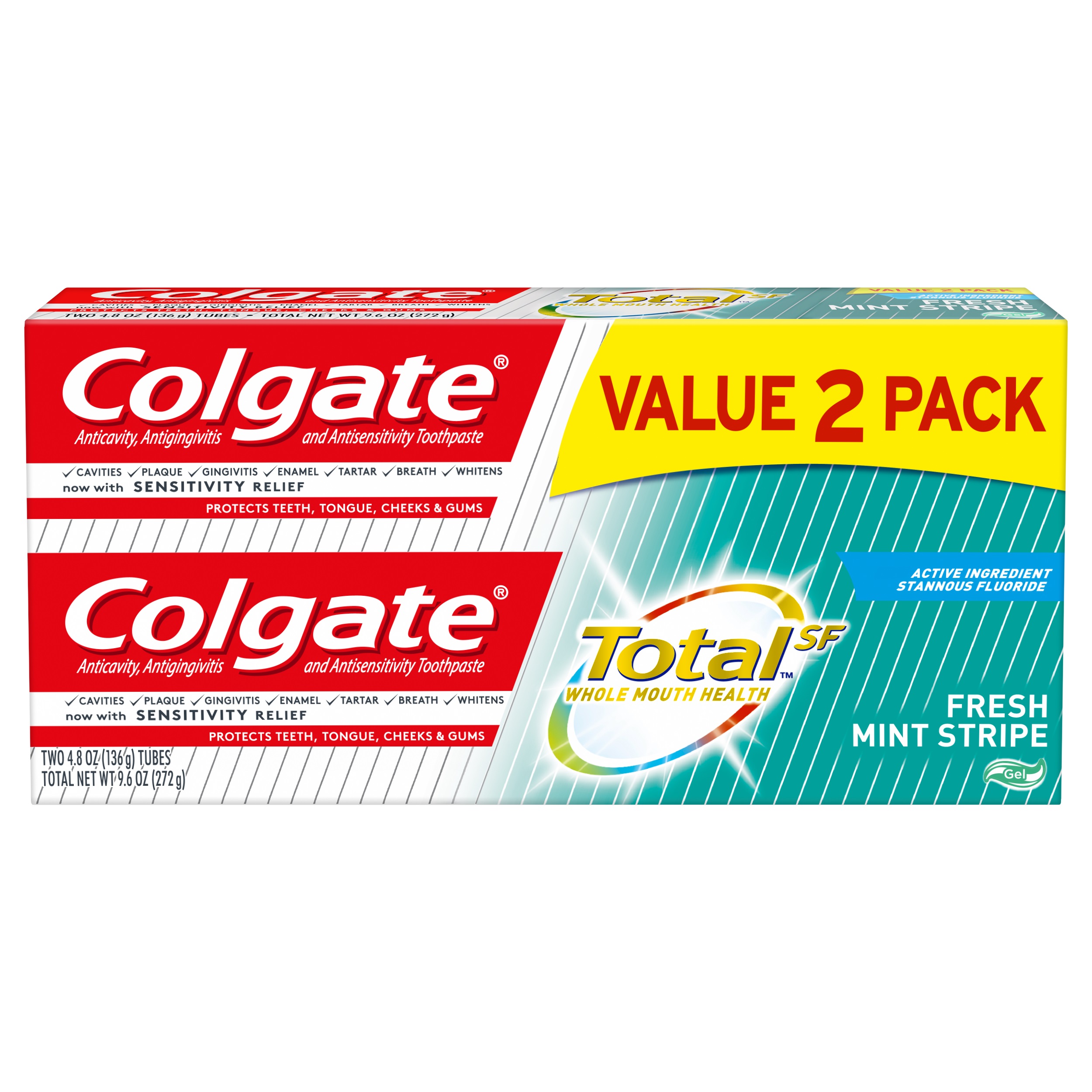 Order Colgate Total Toothpaste, Fresh Mint Stripe Gel - 2 pack food online from Rite Aid store, MILLER PLACE on bringmethat.com