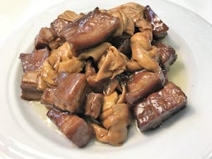 Order F1. Shutter Braise in Soy Sauce Meat 百叶结红烧肉 food online from Garage Restaurant store, San Gabriel on bringmethat.com