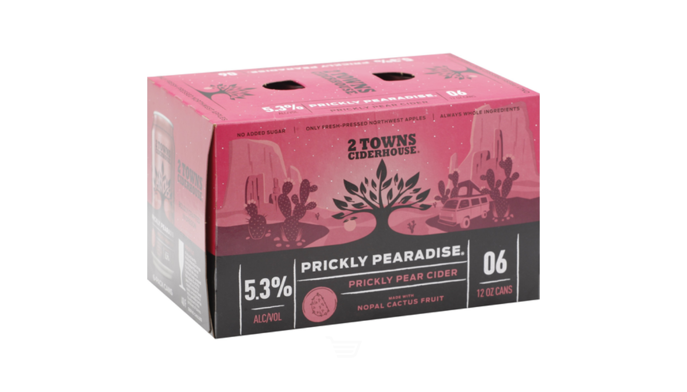 Order 2 Towns Ciderhouse Prickly Pearadise Fruit Cider 6 Pack 12 oz Cans food online from Dimension Liquor store, Lake Forest on bringmethat.com