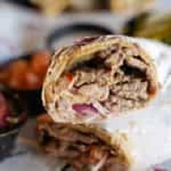 Order Beef Shawarma Sandwich food online from Abu Omar Halal store, Katy on bringmethat.com