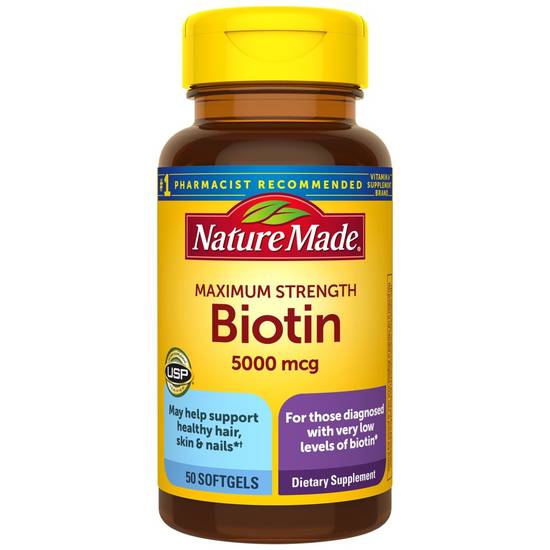 Order Nature Made Maximum Strength Biotin 5000 mcg Softgels (50 ct) food online from Rite Aid store, Palm Desert on bringmethat.com