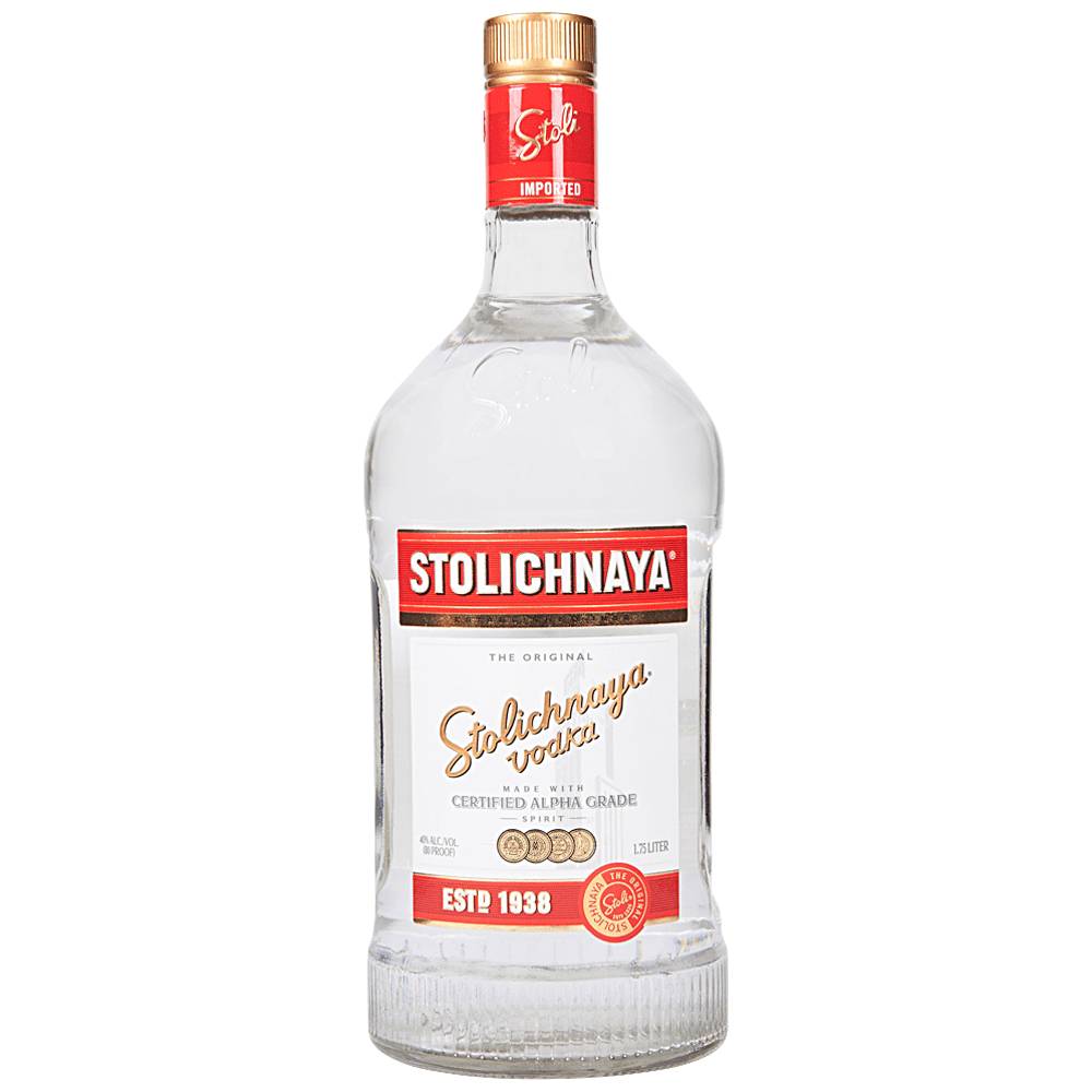 Order Stolichnaya Vodka 1.75  food online from Windy City Liquor Market store, El Cajon on bringmethat.com