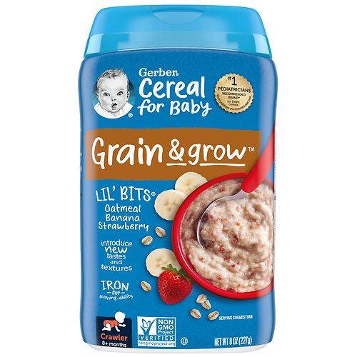 Order Gerber Lil' Bits Cereal Oatmeal Banana Strawberry - 8.0 oz food online from Walgreens store, Akron on bringmethat.com
