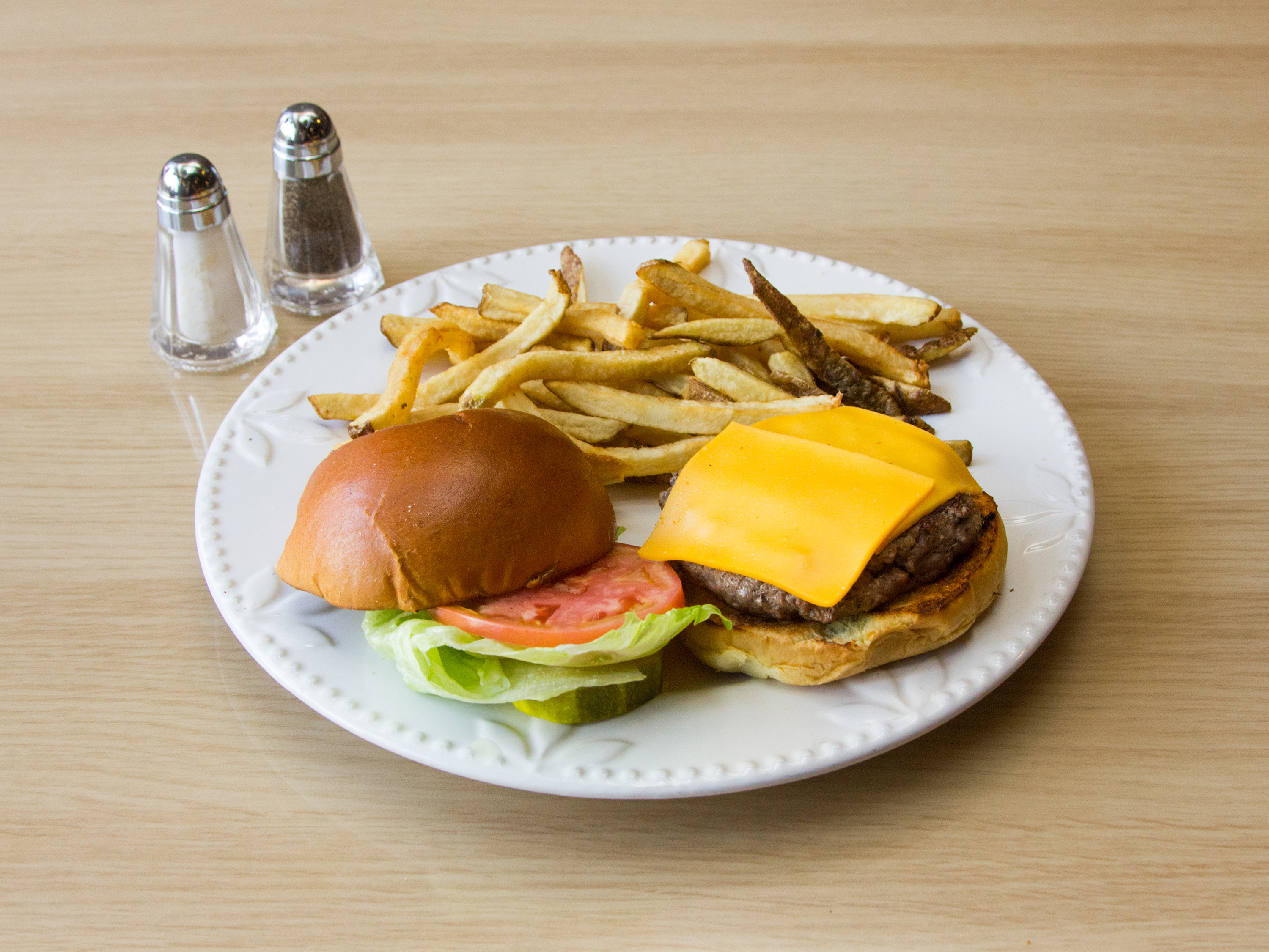 Order Black Angus Cheeseburger with Fries food online from Burger Shop store, Staten Island on bringmethat.com