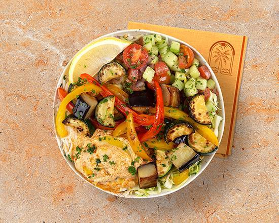 Order Grilled Mixed Vegetable Hummus Bowl food online from Mediterranea Rice Bowls store, Reston on bringmethat.com