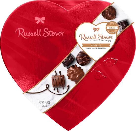 Order Russell Stover Assorted Chocolate Red Foil Heart Box - 10 oz food online from Rite Aid store, Fullerton on bringmethat.com