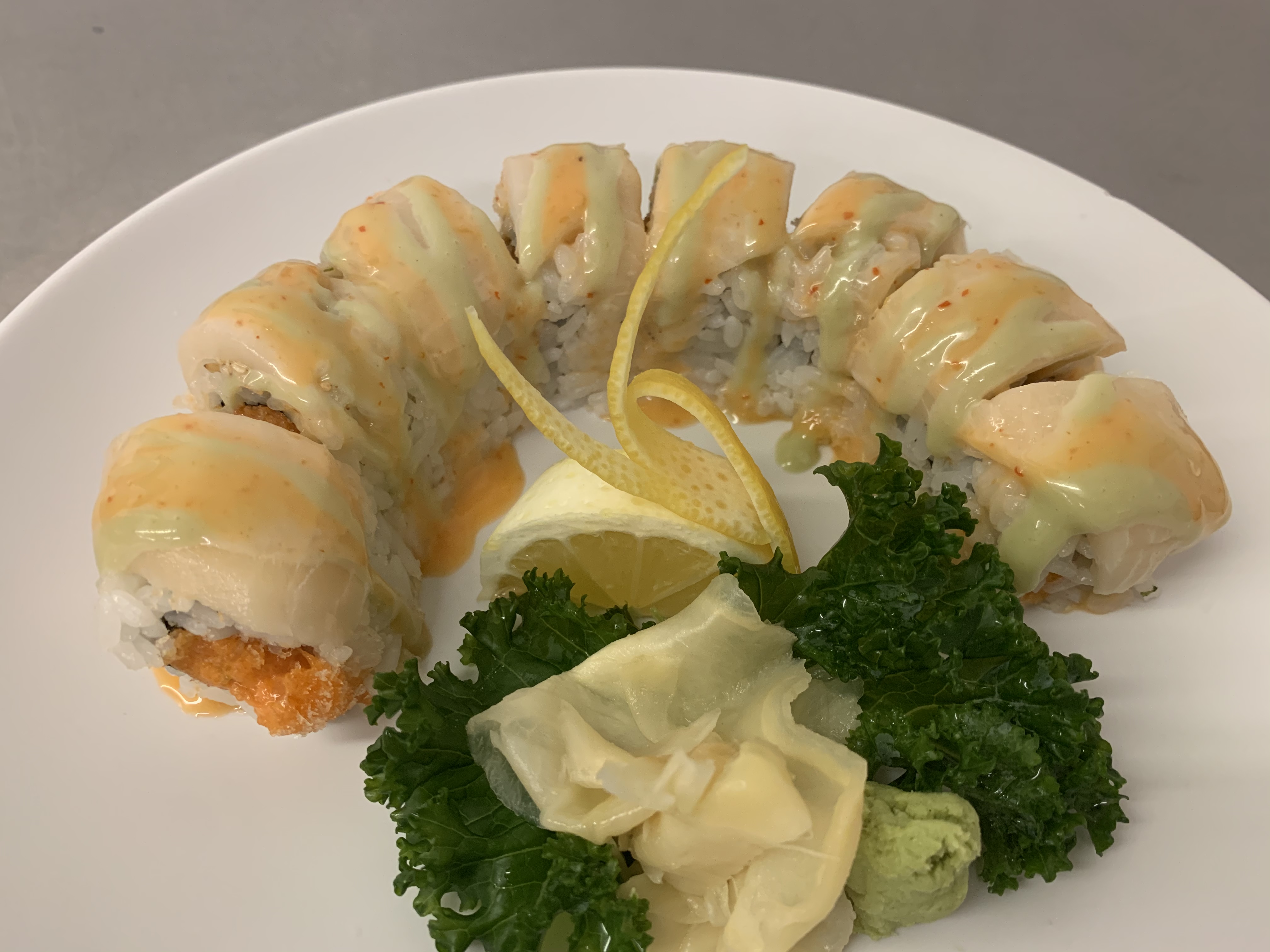 Order 70. White Dragon Roll food online from Hokkaido Japanese Restaurant store, Harrisonburg on bringmethat.com