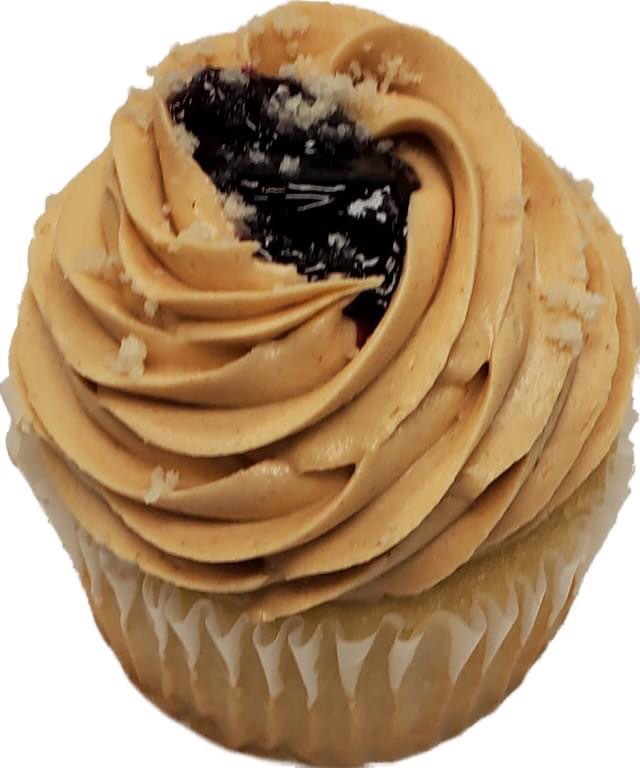 Order Peanut Butter Jelly Cupcake food online from Sugar Mama Bakeshoppe store, Suffolk on bringmethat.com