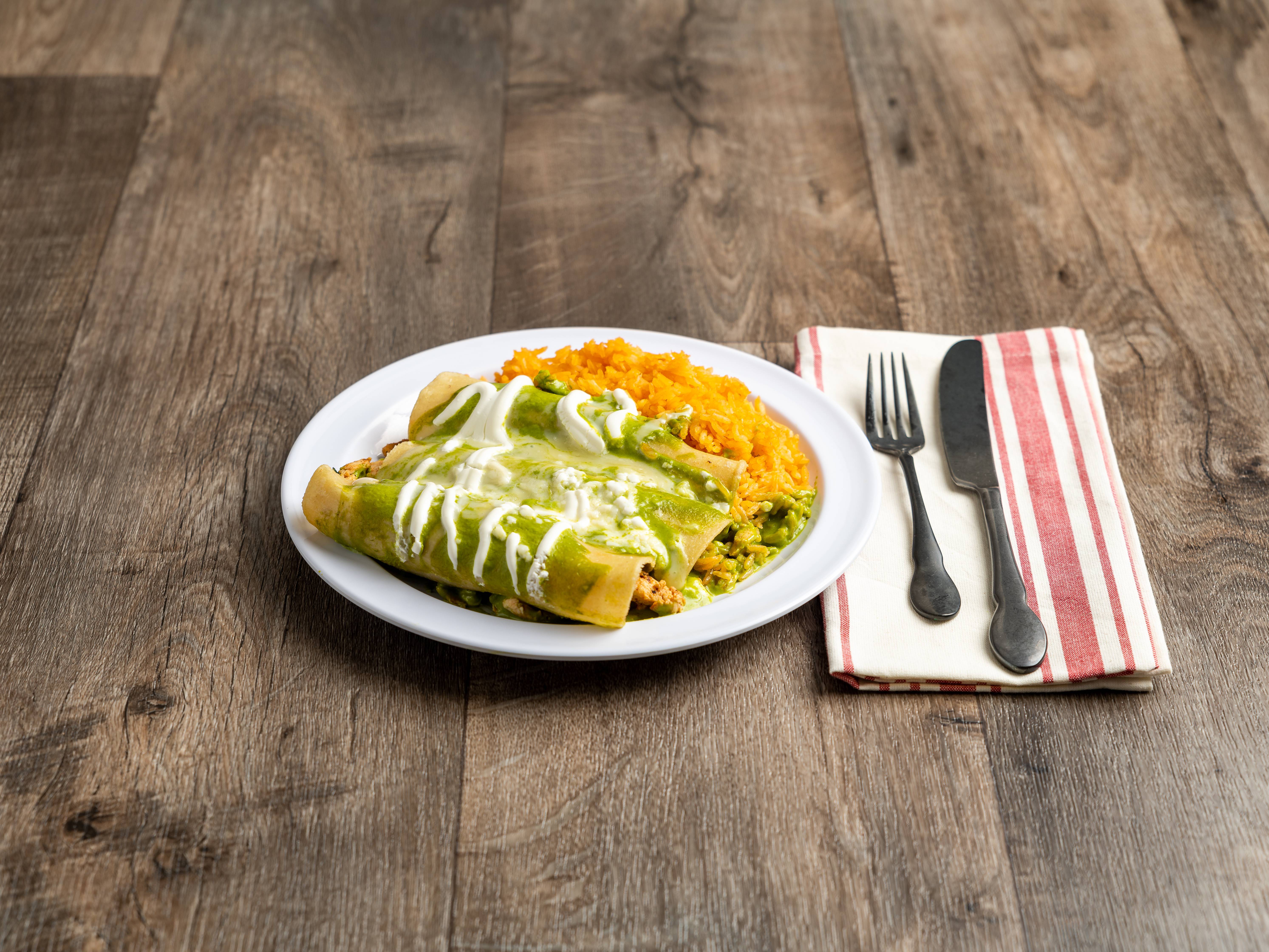 Order Spinach and Chicken Enchilada food online from Plaza Azteca Mexican Restaurant store, Virginia Beach on bringmethat.com