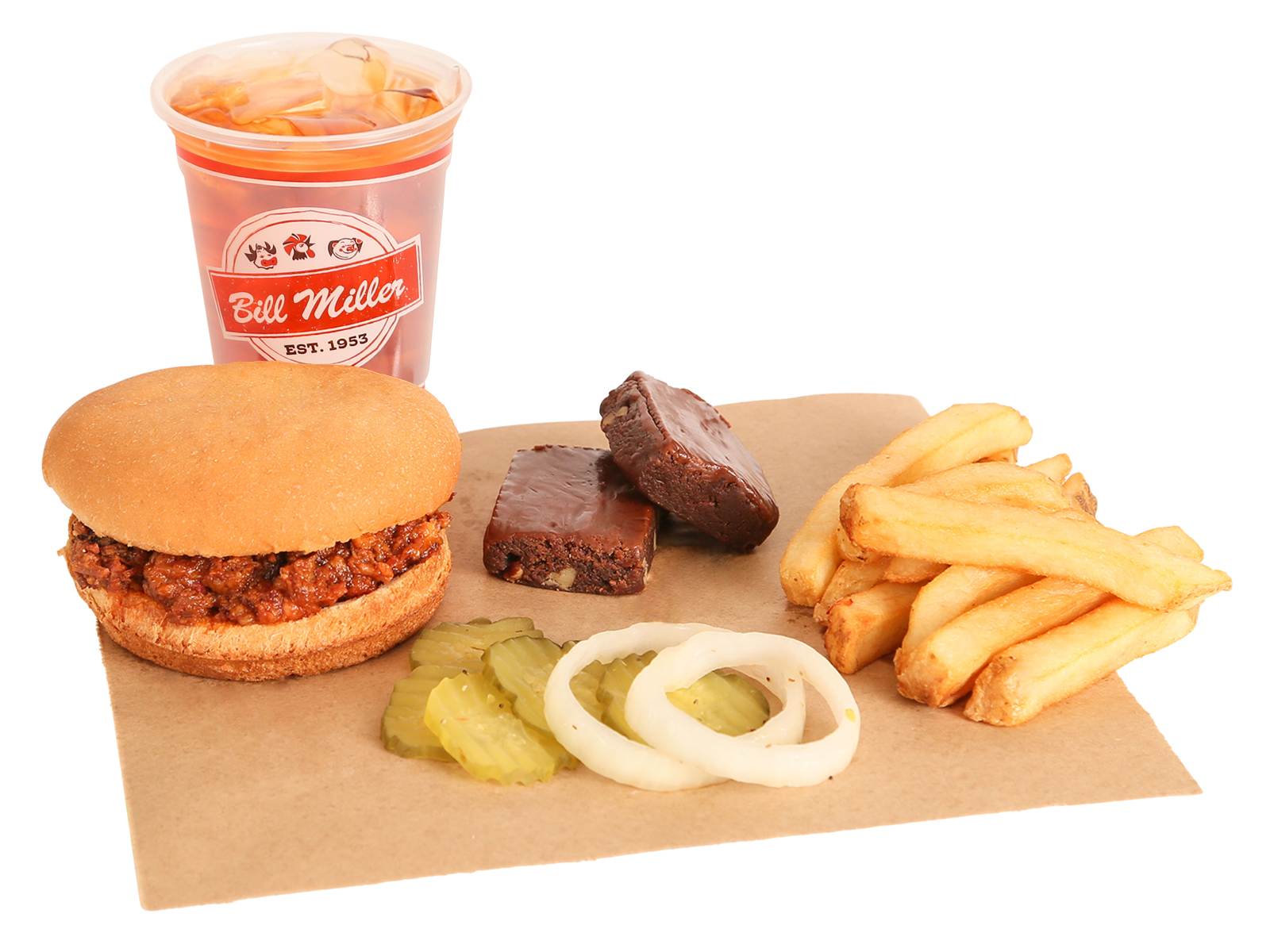 Order 1 Chopped Sandwich, Fries, Small Tea and 2 Brownies food online from Bill Miller Bar-B-Q store, San Antonio on bringmethat.com