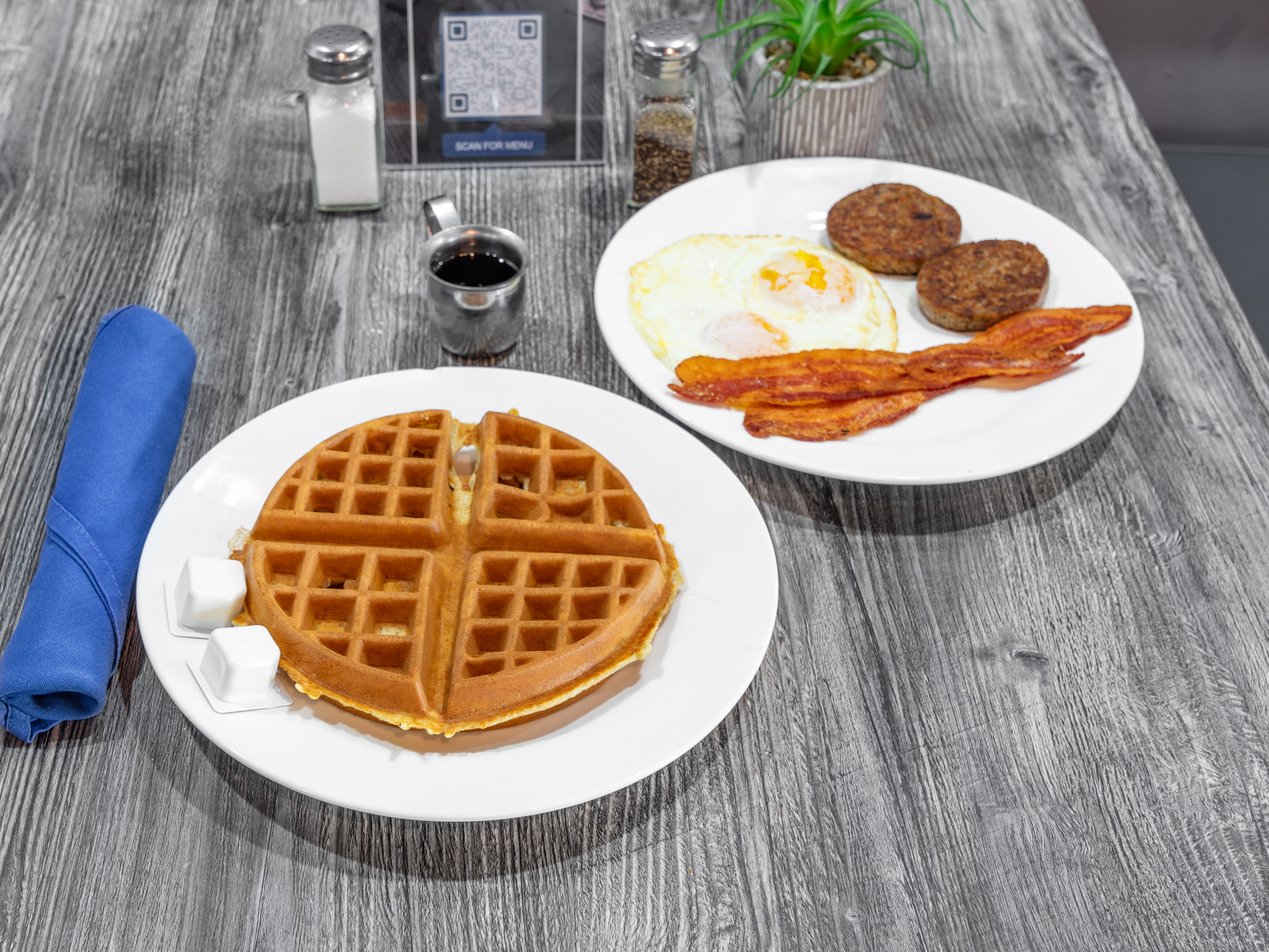 Order Waffle Combo food online from Mimi's Star Cafè store, Dallas on bringmethat.com