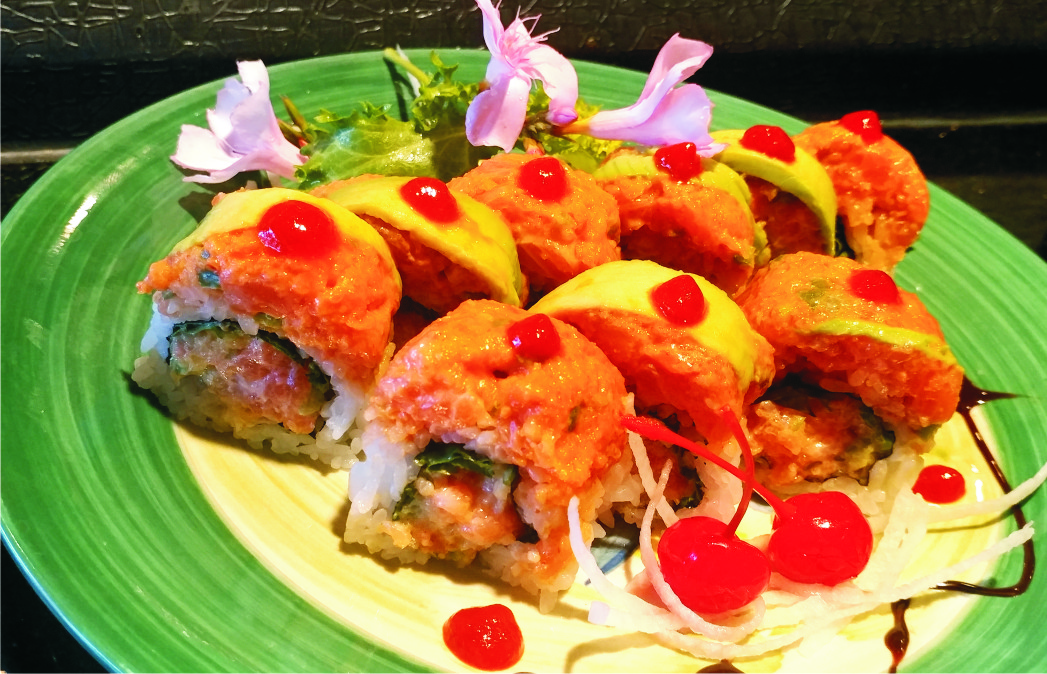 Order 34. Spicy Happy Salmon Roll food online from I Love Sushi store, Santa Clarita on bringmethat.com