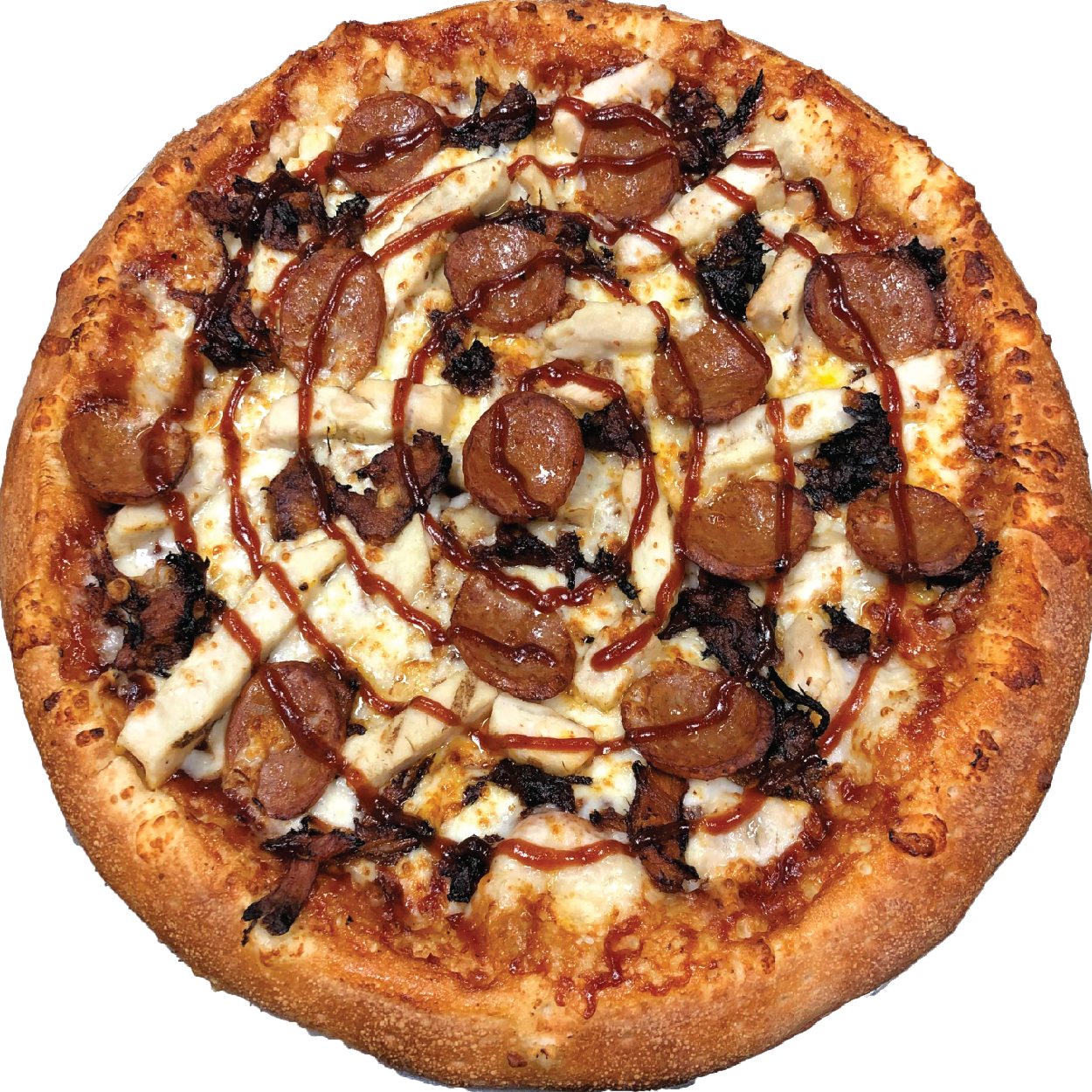 Order BBQ Trio Pizza food online from Zoner Pizza, Wings & Waffles store, Warner Robins on bringmethat.com