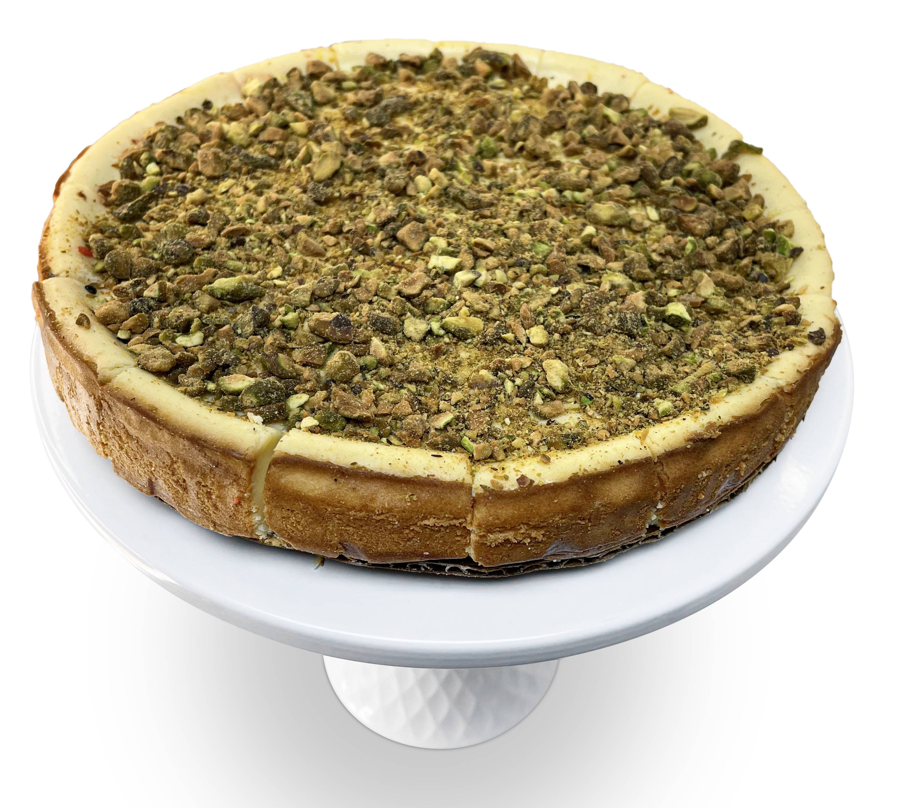 Order PISTACHIOS CHEESECAKE 9" - 2 LBS GIFT BOX food online from Andy Anand Chocolates store, Chino on bringmethat.com