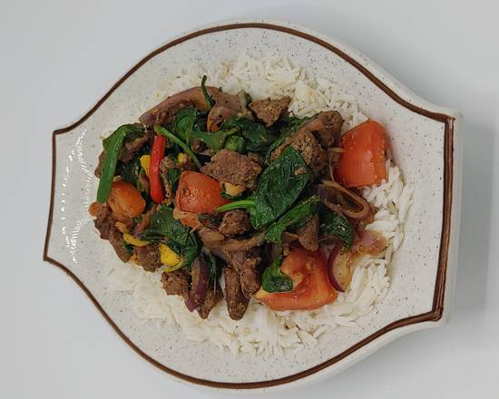 Order  Lamb Spinach tibs with Rice food online from Kategna Ethiopia Cusine store, Brookhaven on bringmethat.com