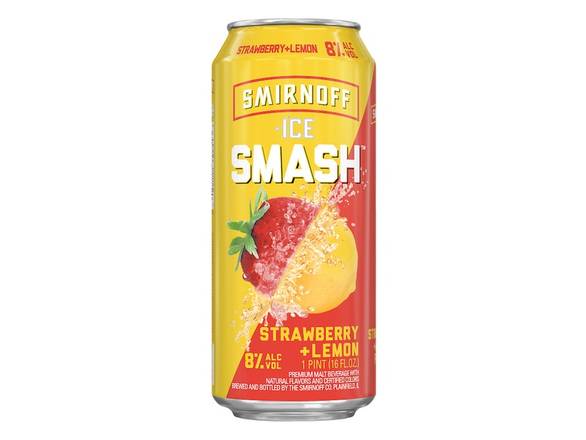 Order Smirnoff Ice Smash Strawberry + Lemon - 16oz Can food online from Kirby Food & Liquor store, Champaign on bringmethat.com