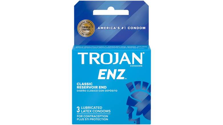 Order Trojan Enz Premium Lubricated Latex Condoms  3 Count food online from Trumbull Mobil store, Trumbull on bringmethat.com