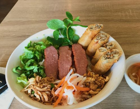 Order G8 - Fermented Pork and Eggrolls Vermicelli  food online from Pho Cravin store, Fremont on bringmethat.com