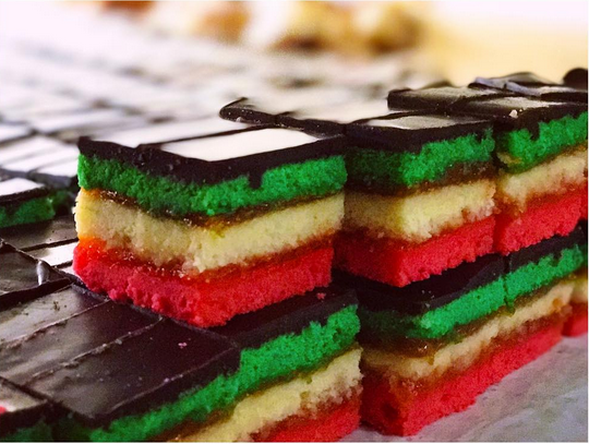 Order 1lb Rainbow Cookies Box food online from Cafe Belle Nyc store, New York on bringmethat.com