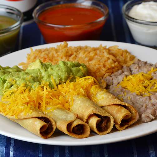 Order 19. Four Rolled Tacos with Guacamole food online from Federicos Mexican Food store, Glendale on bringmethat.com