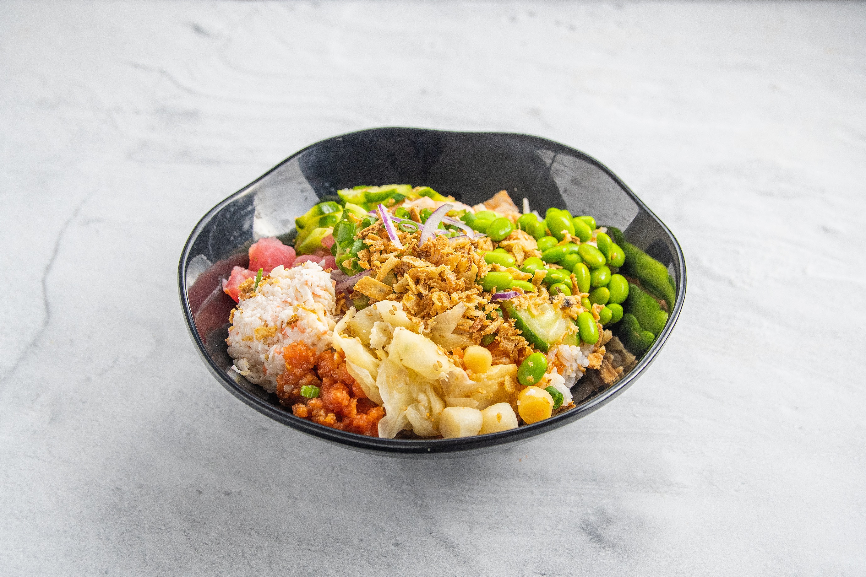Order Large Bowl with 4 Proteins food online from Poke Tiki store, Costa Mesa on bringmethat.com