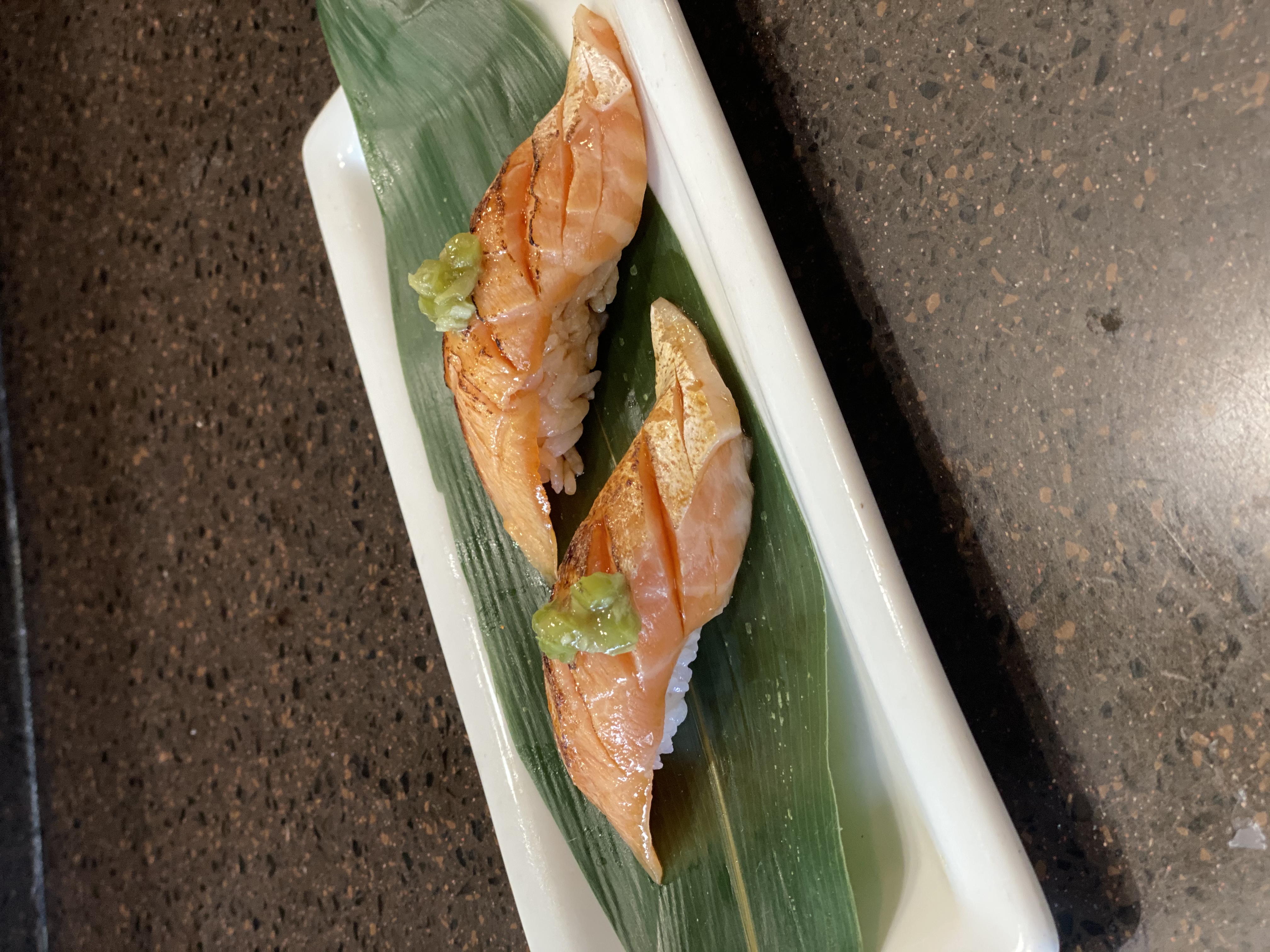 Order Seared Salmon Belly Sushi food online from Kanpai Japanese Sushi Bar &amp; Gril store, Santa Monica on bringmethat.com