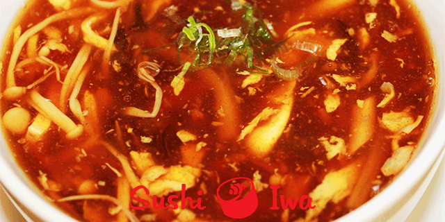 Order HOT AND SOUR SOUP (CUP) food online from Sushi Iwa store, Apex on bringmethat.com