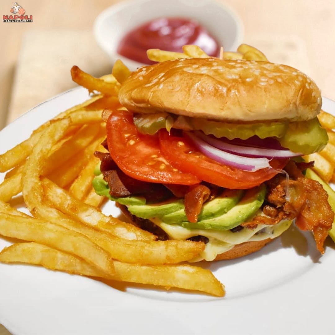 Order Bacon Burger - 1/2 Pound food online from Napoli Pizza store, Henderson on bringmethat.com