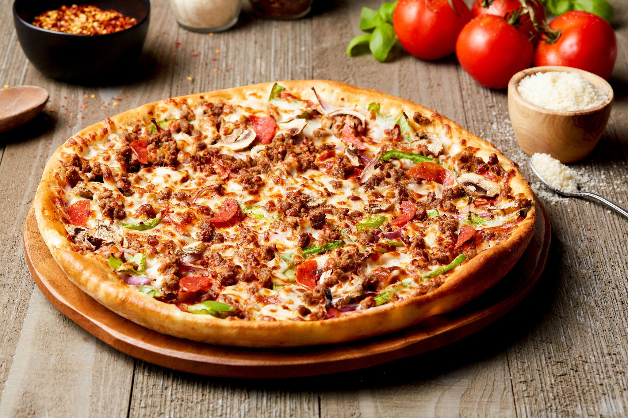 Order Supreme Pizza - Small 9'' food online from Simple Simon's Pizza store, Nowata on bringmethat.com