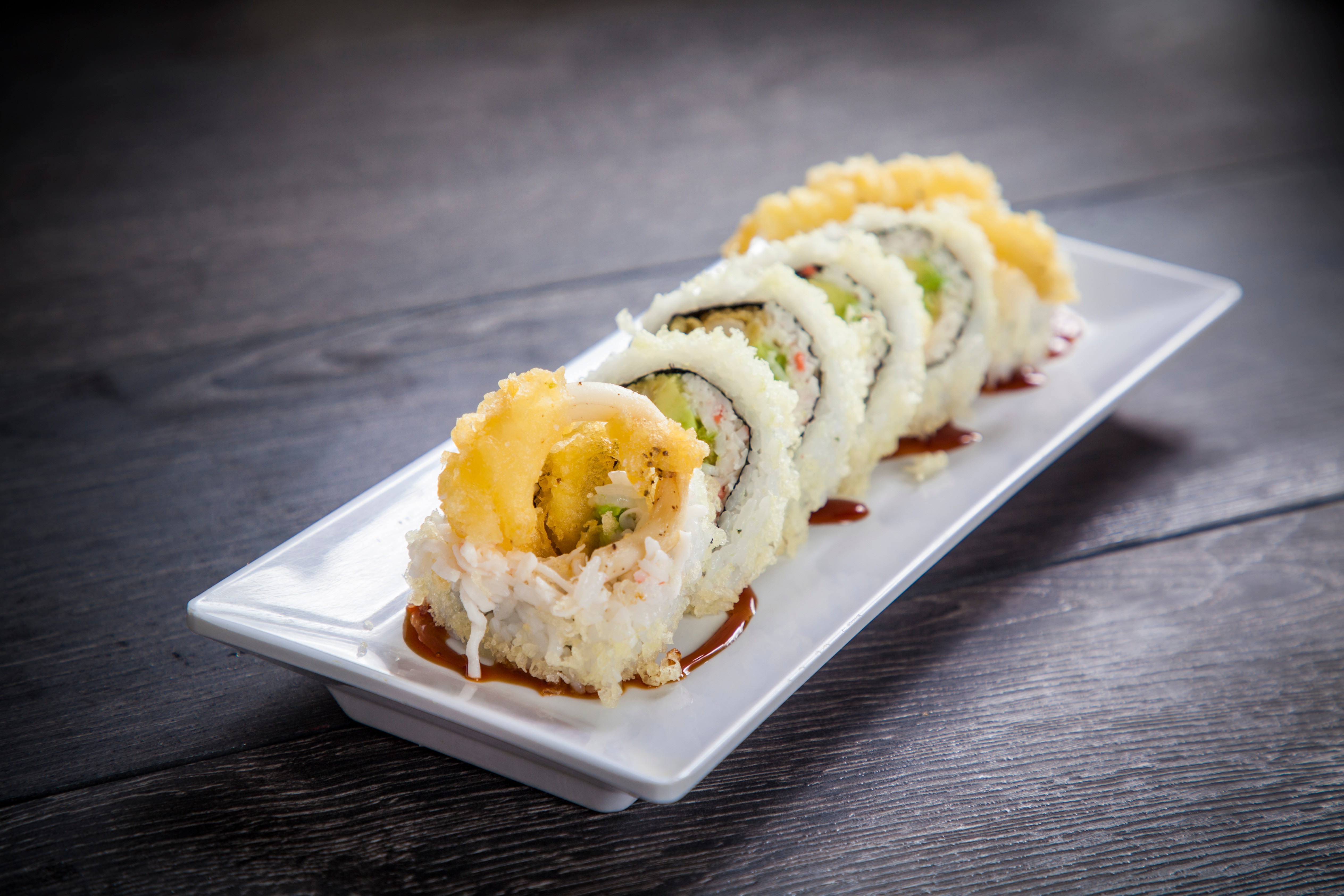 Order Calamari Tempura Roll food online from Ozen Sushi store, Buena Park on bringmethat.com