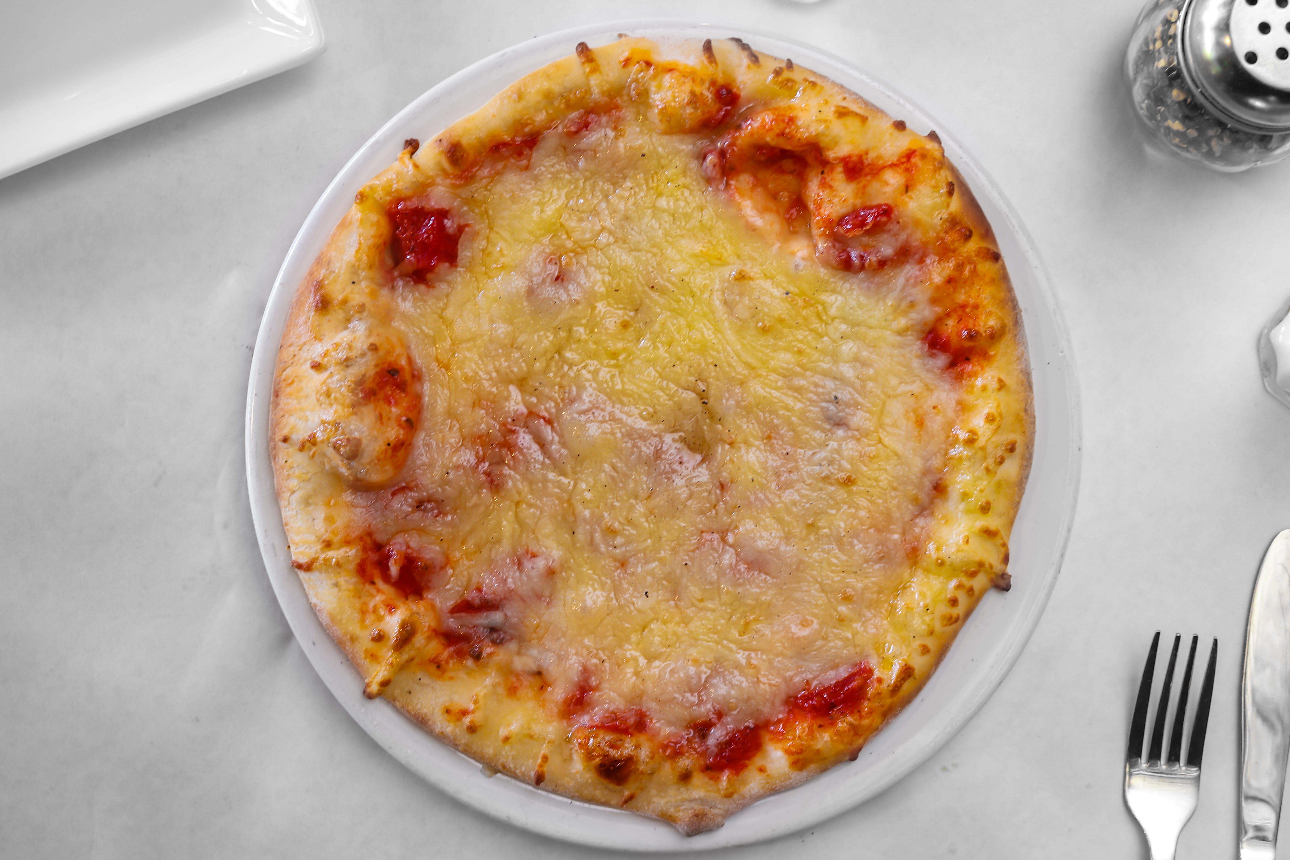 Order Cheese Pizza - 12'' (4-6 Slices) food online from Santorini Restaurant store, Danville on bringmethat.com