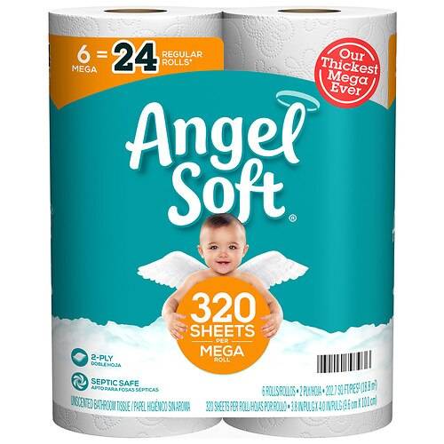 Order Angel Soft Mega Roll 2 Ply Bathroom Tissue - 320.0 ea x 6 pack food online from Walgreens store, Albuquerque on bringmethat.com