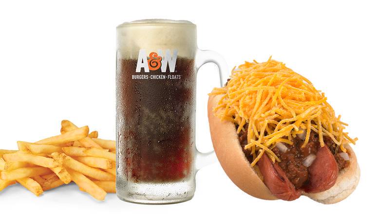 Order Coney Cheese Dog Combo  (SFry and Mdk) food online from A&W Restaurant store, Broomfield on bringmethat.com