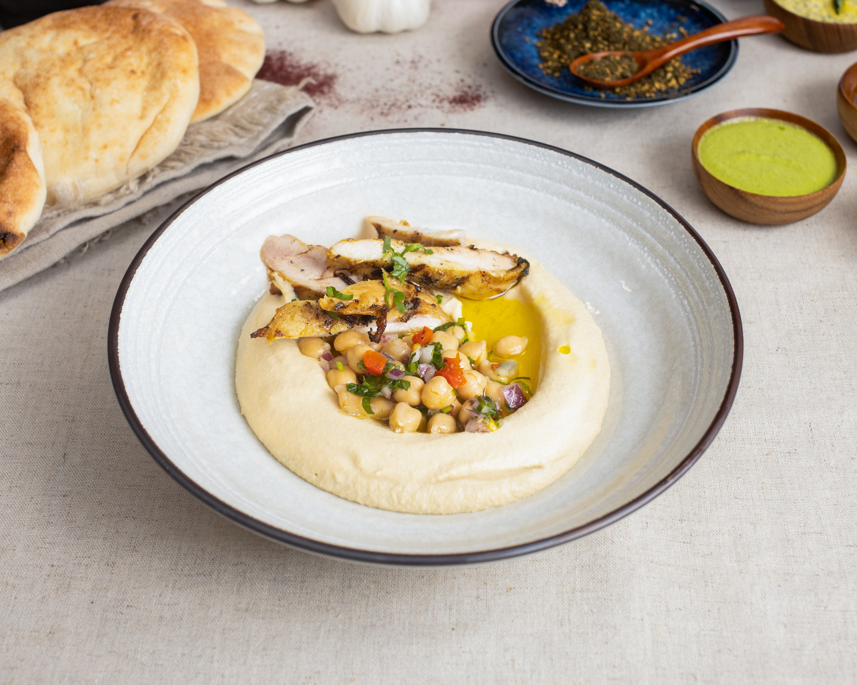 Order Hummus with Grilled Marinated Chicken food online from Za'atar store, San Francisco on bringmethat.com