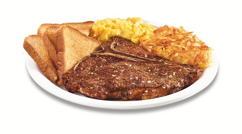 Order T-Bone Steak & Eggs food online from The Burger Den store, New Caney on bringmethat.com