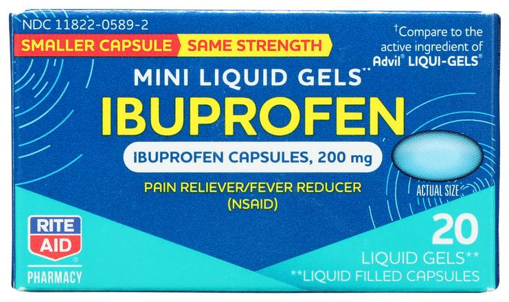 Order RIte Aid Ibuprofen Capsule Softgel (20 ct) food online from Rite Aid store, Greenville on bringmethat.com