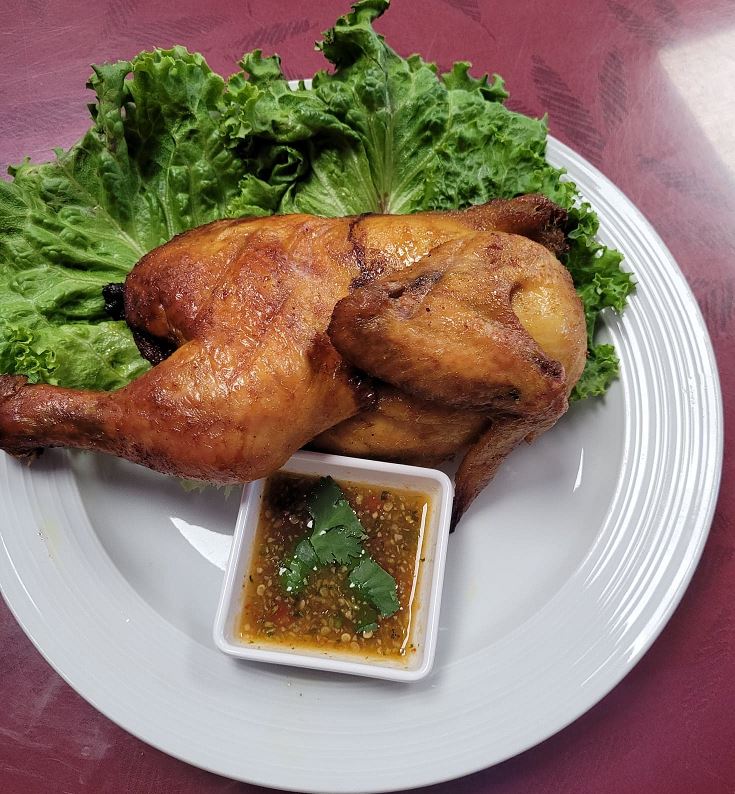 Order E10. Gai Yang - Roasted Half Chicken food online from Pho Vieng store, Fort Worth on bringmethat.com