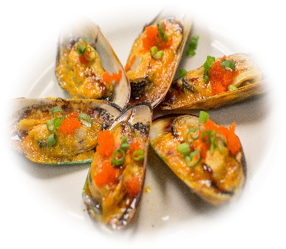 Order Baked Green Mussels food online from Wild Sushi And Ramen store, Fort Worth on bringmethat.com