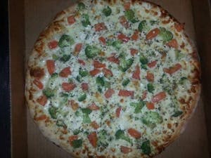 Order Veggie White Pizza food online from Upper Crust Pizzeria & Deli store, Columbia on bringmethat.com